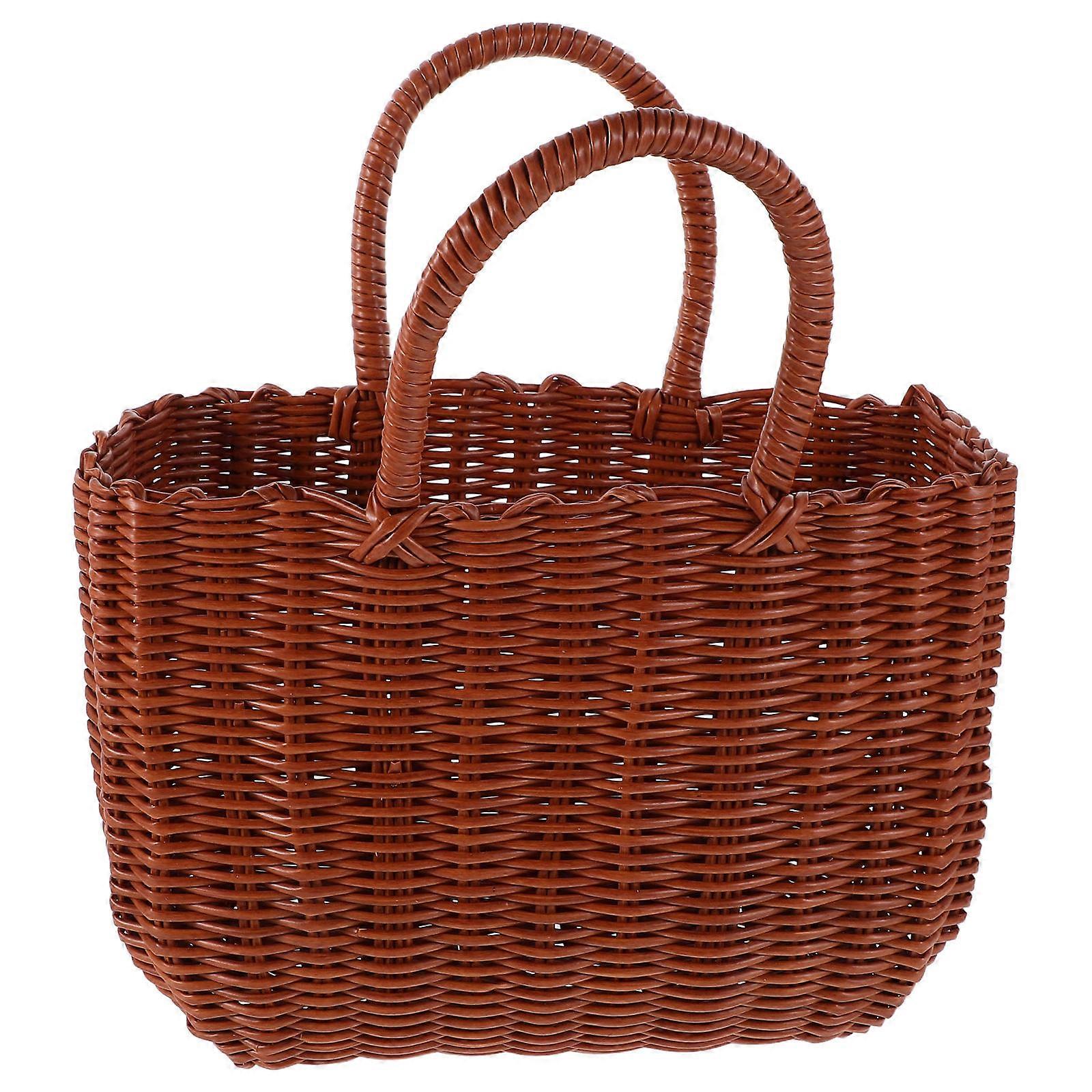 Picnic Woven Tote Bag Coffee Color Rectangular Shape For Outdoor Use Beach Shopping 34.00X30.00X18.00CM 1Pcs