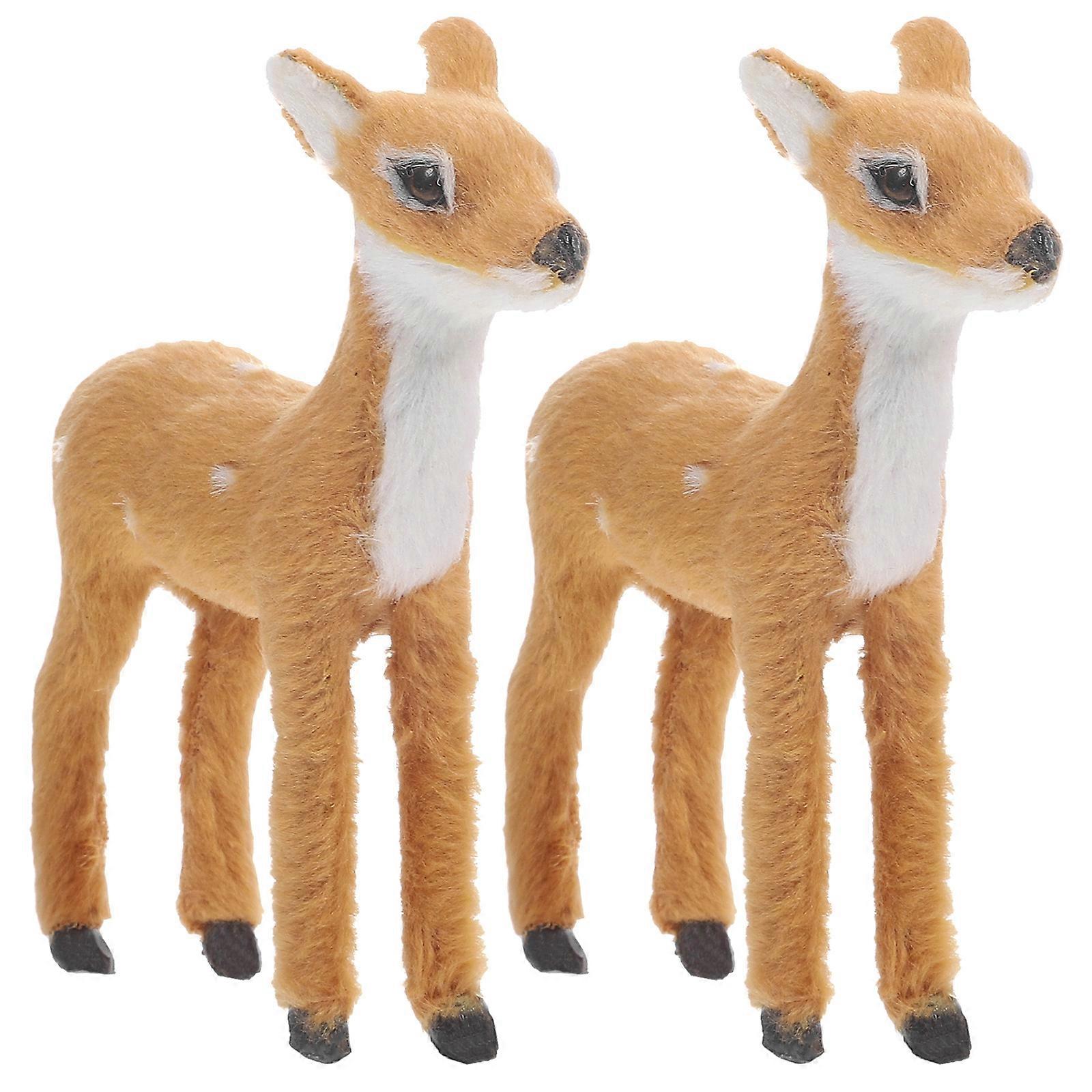 Plush Deer Dolls   2pcs Set, Christmas Style Home Decor, Light Coffee Color, Handmade Simulation Decoration for Room and Bookshelf
