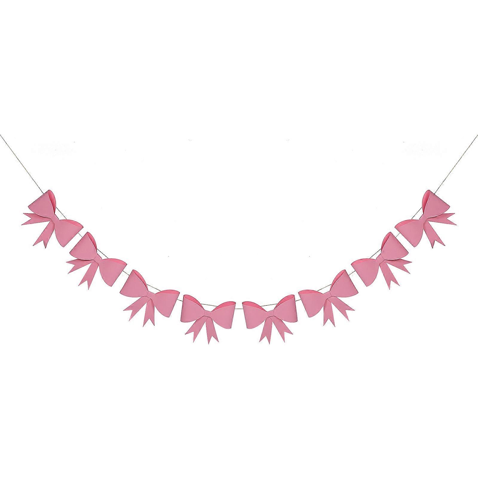 Birthday Wall Decorations Bow Theme Garland 1Set Pink Paper Hanging Banner For Children's Parties