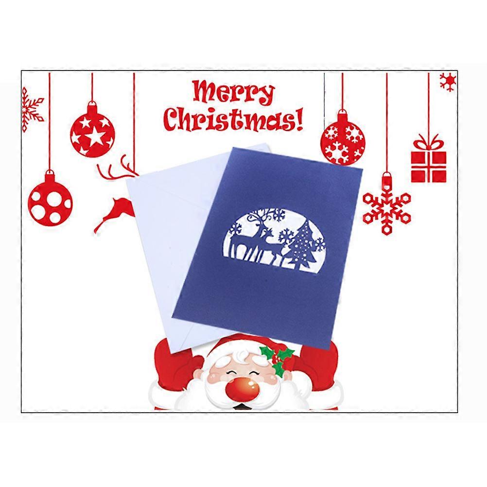 Creative Forest Deer Card Hollow Out Deer Card Message Sending For Family Christmas 15*12.5CM Blue Paper 3D Design 1Pc