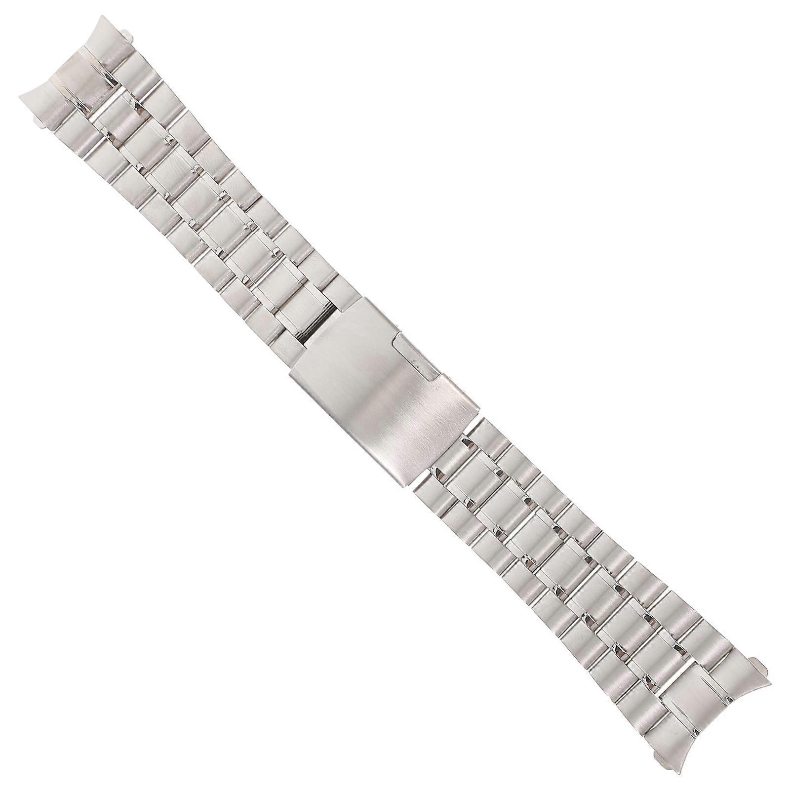Watch Wrist Bands for Men Replacement Watch Strap Curved End Solid Links Silver 1Set