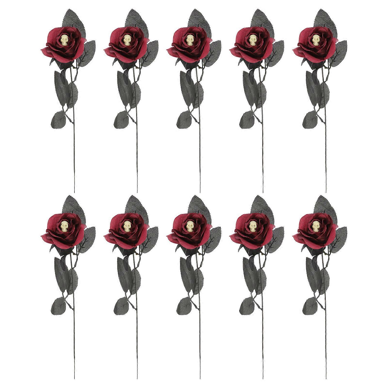 Halloween Artificial Skull Roses 10pcs Horror Themed Faux Red Roses for Party Decor, Festival Atmosphere, and Home Flower Arrangements Premium