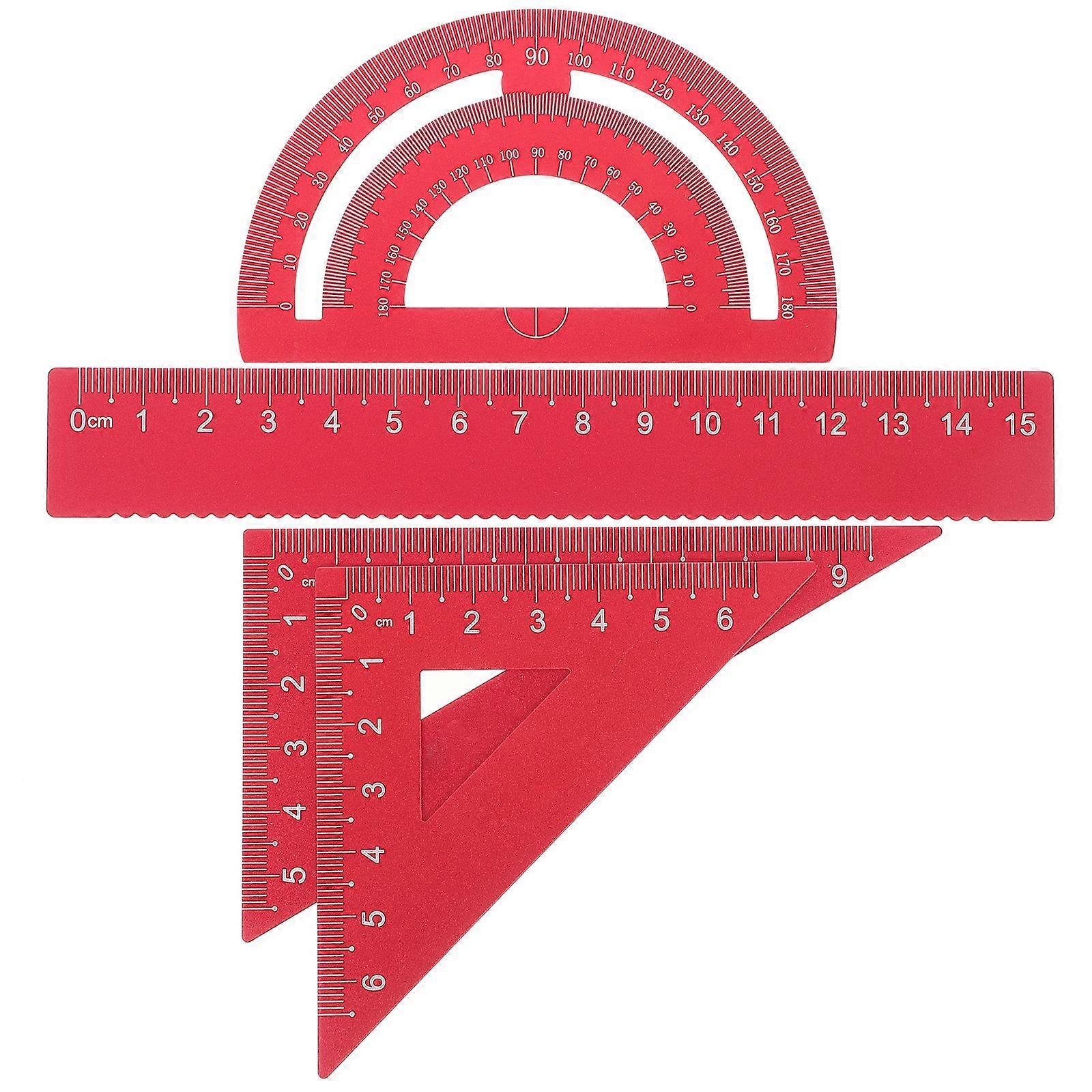 1 Set of 4PCS DIY Metal Ruler Sturdy Office Metal Ruler Ruler Stationery Set Triangular Plate Protractor Testing Ruler for Pupils Students Red