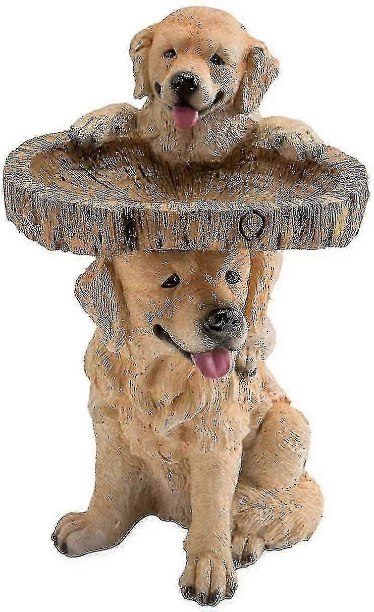 Two Playful Golden Retriever Puppies Resin Birdbath Hand-painted All-weather Wood-look Resin Landscape And Garden Accent