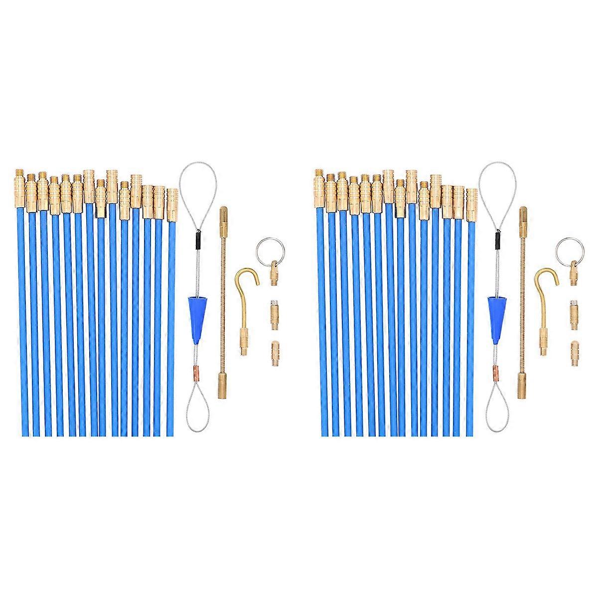 Fiberglass Fish Tape Cable Rods,Electrical Wire Running Push/Pull Kit with Hook and Hole Kit in Tran
