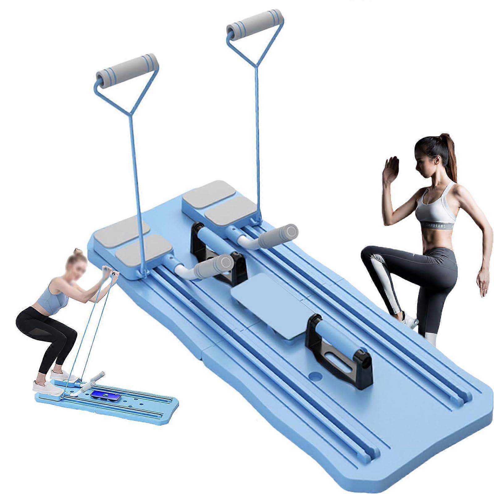 Foldable Pilates Reformer Set, with Elbow Support and Resistance Bands, Multifunctional Pilates Board, Abdominal Roller, Training Wheel, Plank Trainer
