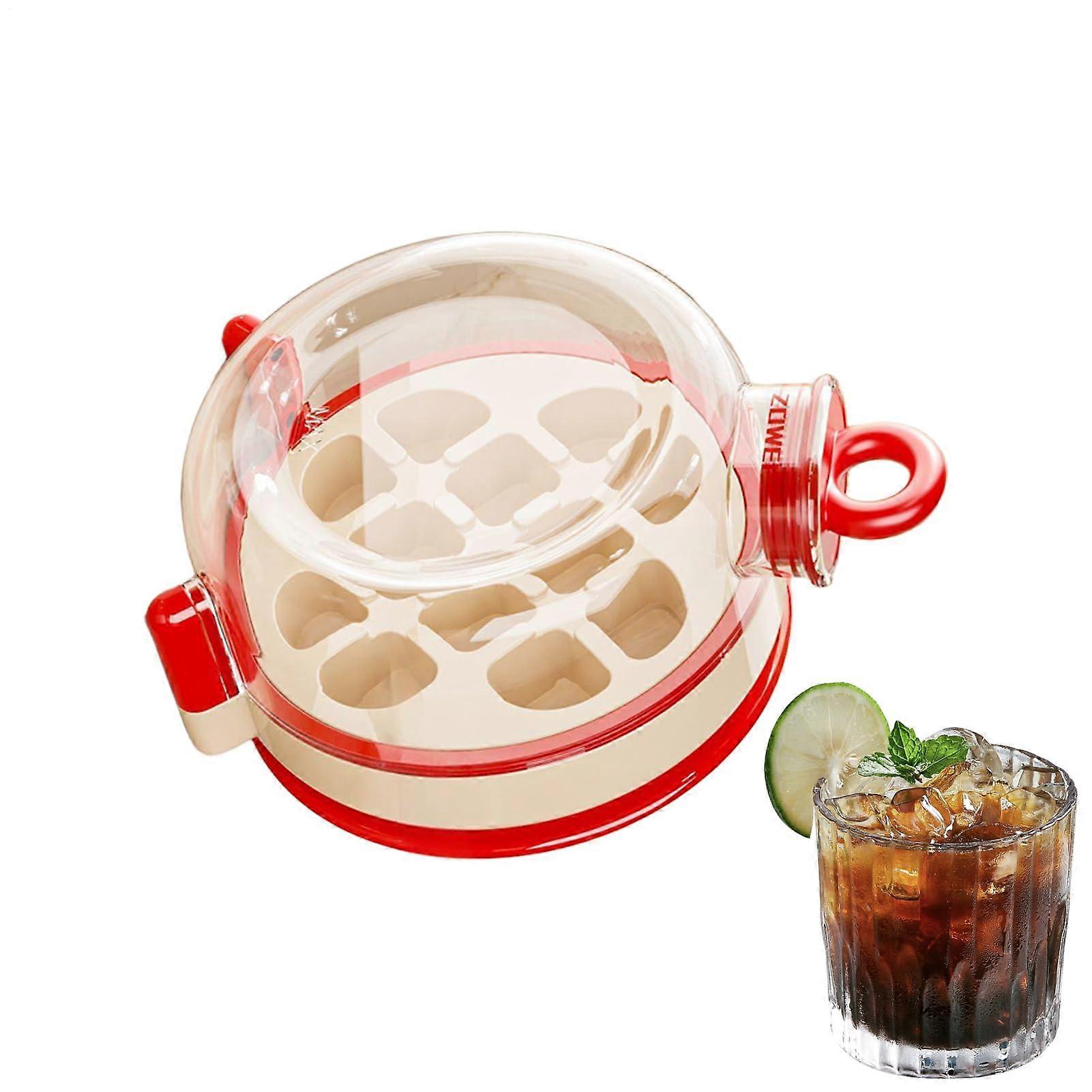 Ice Cube Bottle with Straw, Easy Release Ice Maker, Red Silicone Ice Tray for Whiskey, Drinks, Coffee, and Chilled Beverages