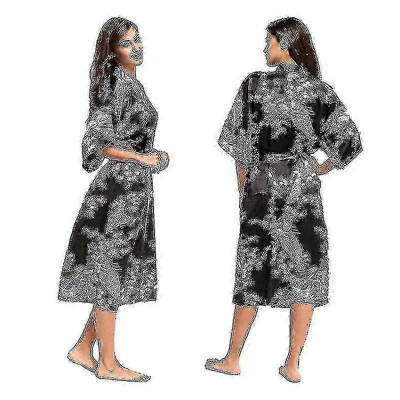 Peignoir de bain kimono en satin doux à imprimé floral pour femme