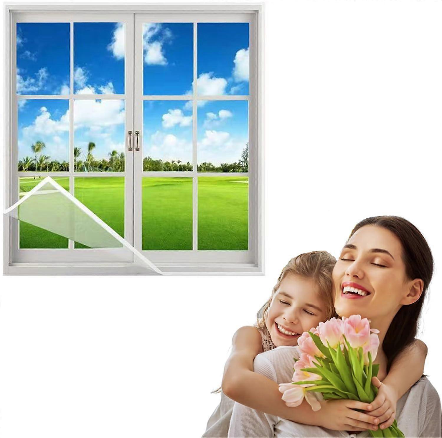 120 x 140 cm Fly Screen for Windows, Adjustable Mosquito Net, Easy Assembly, No Drilling, White Velcro Fastener, Mesh Netting