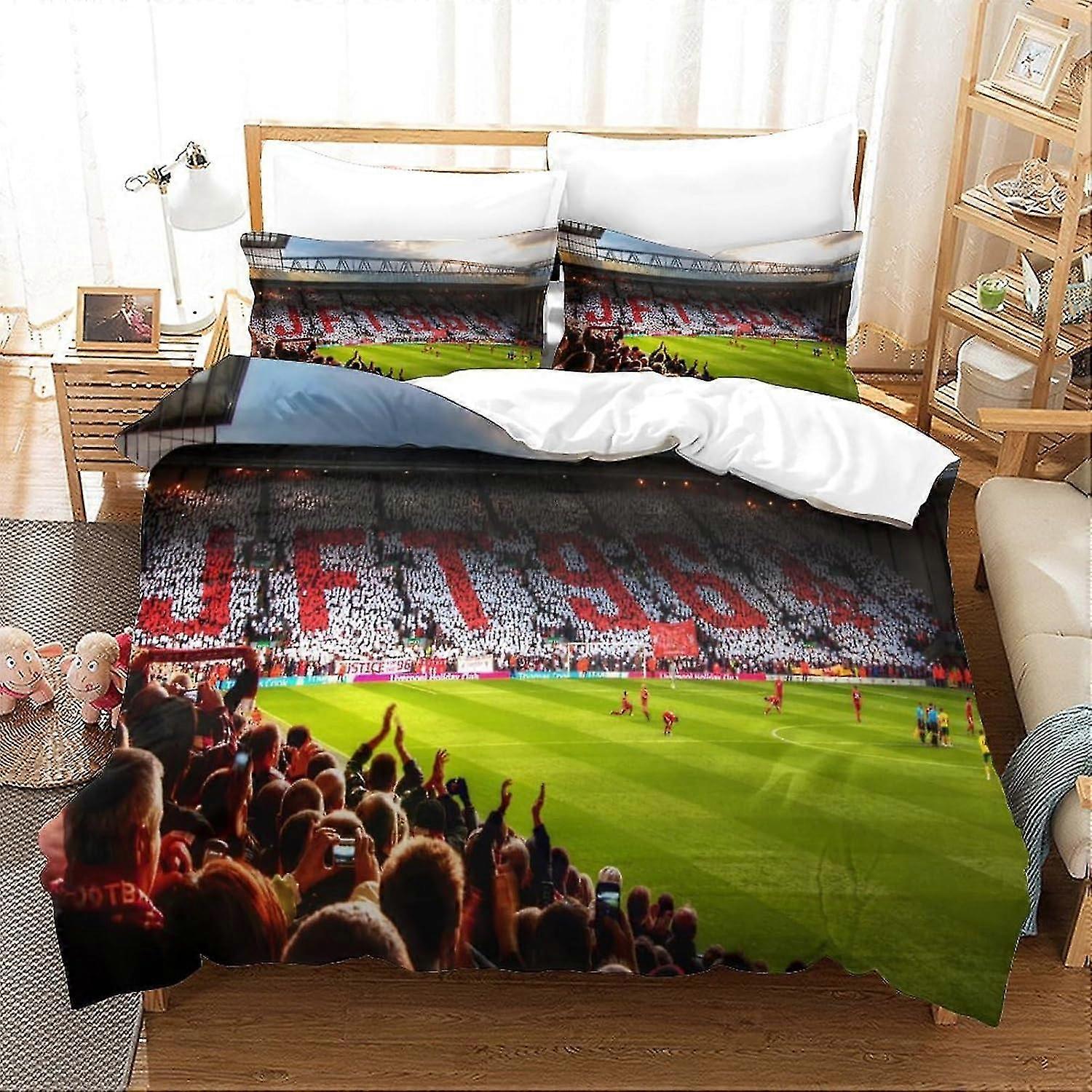 Football Field Print Soft Microfiber Bedding Set, 3D Duvet Cover & Pillowcase with Zipper Closure, Suitable for All