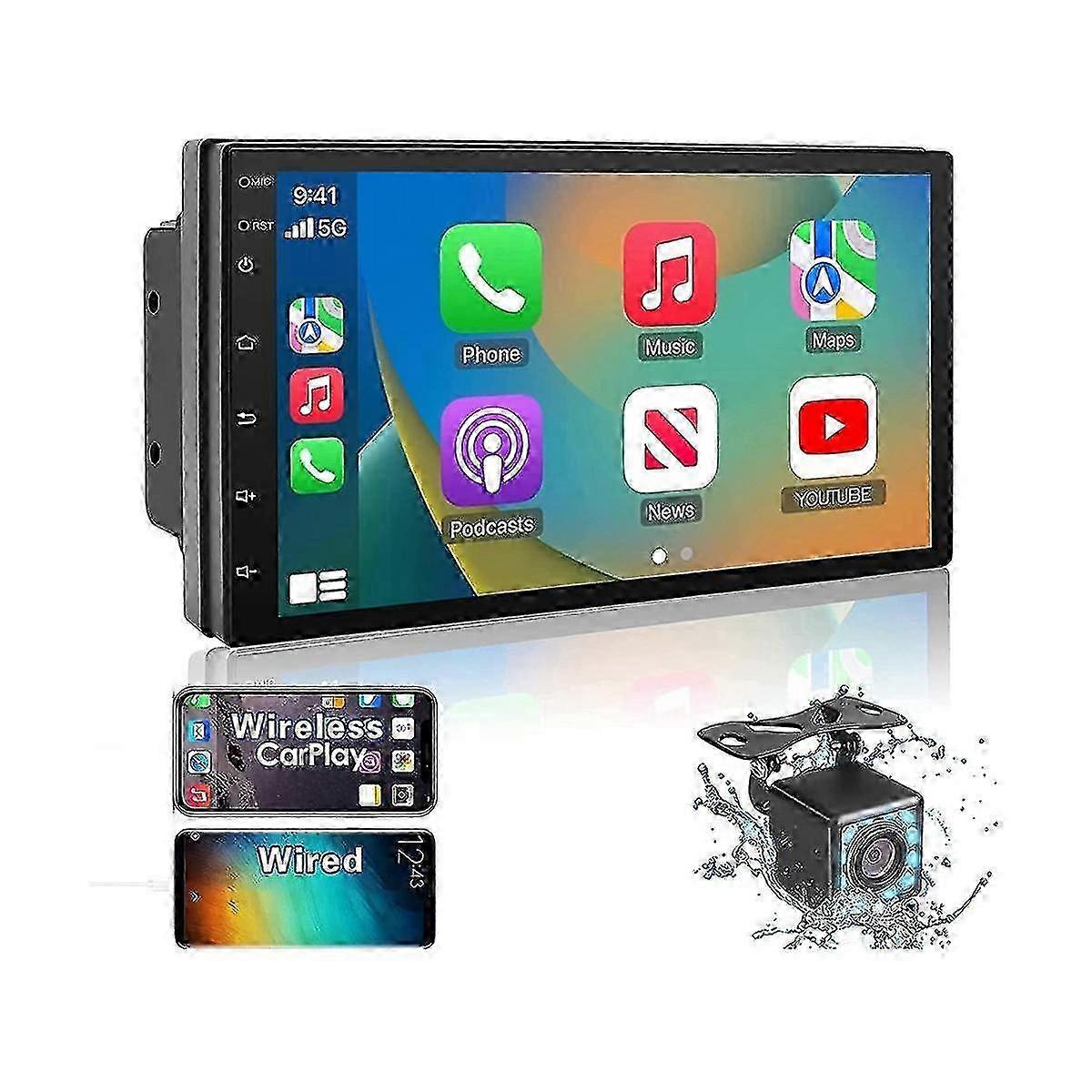 Double Din Car Stereo Compatible with Carplay and Android Auto, 7 Inch Touchscreen Radio, Bluetooth, FM Receiver