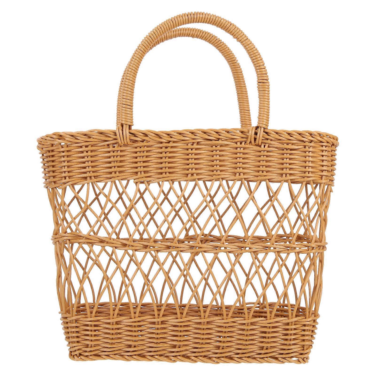 Creative Fruit Basket Woven Plastic Storage Bin Chocolate For Family Picnics And Outdoor Activities 1Pack