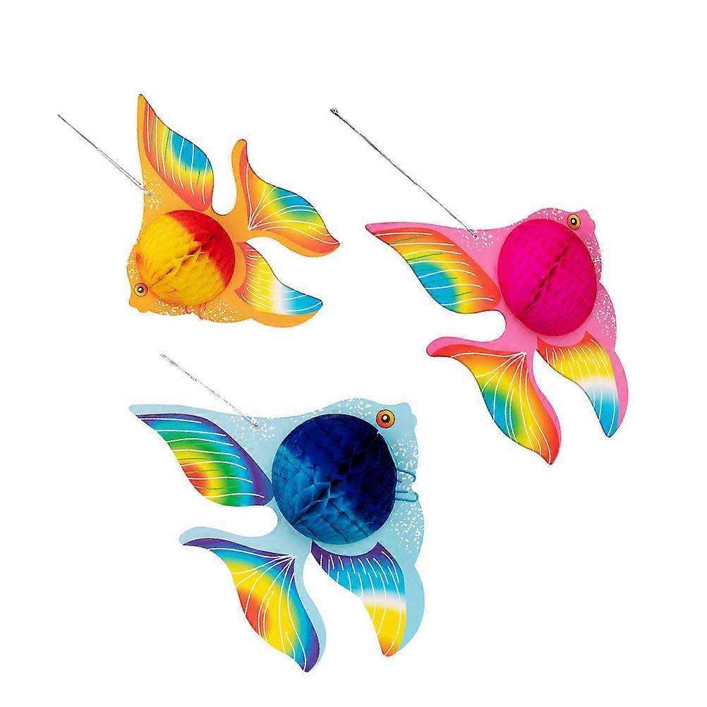 3pcs Tropical Honeycomb Fish Paper Ornament Hanging Decoration