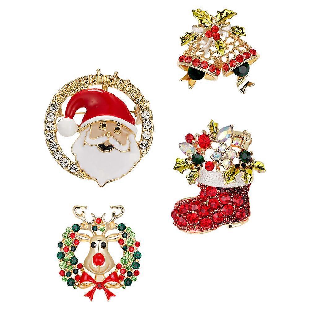 Holiday Accessory Bell Shaped Brooches Alloy Material Christmas Party Decorations Assorted Color 4Pcs