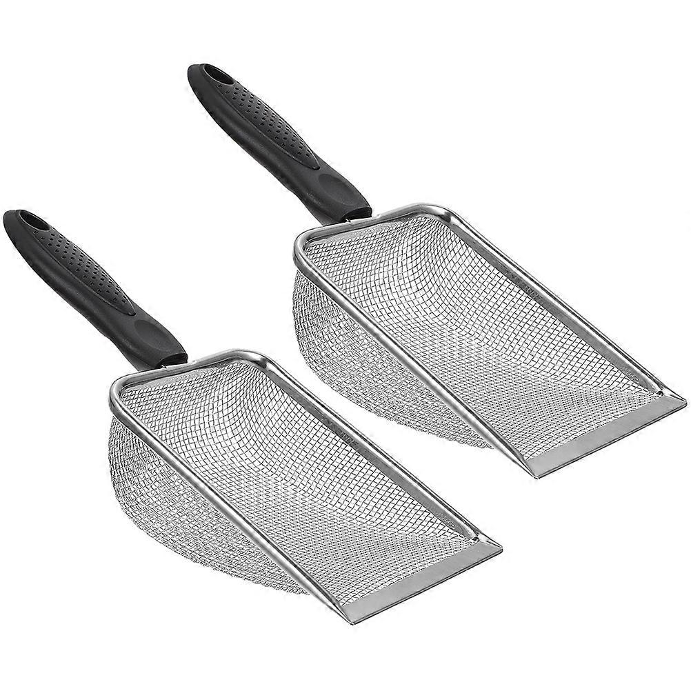 Wiederverwendbares Reptilienstreusieb mit ergonomischem Griff und gefiltertem Design für Haustiere Silber 2 Stück