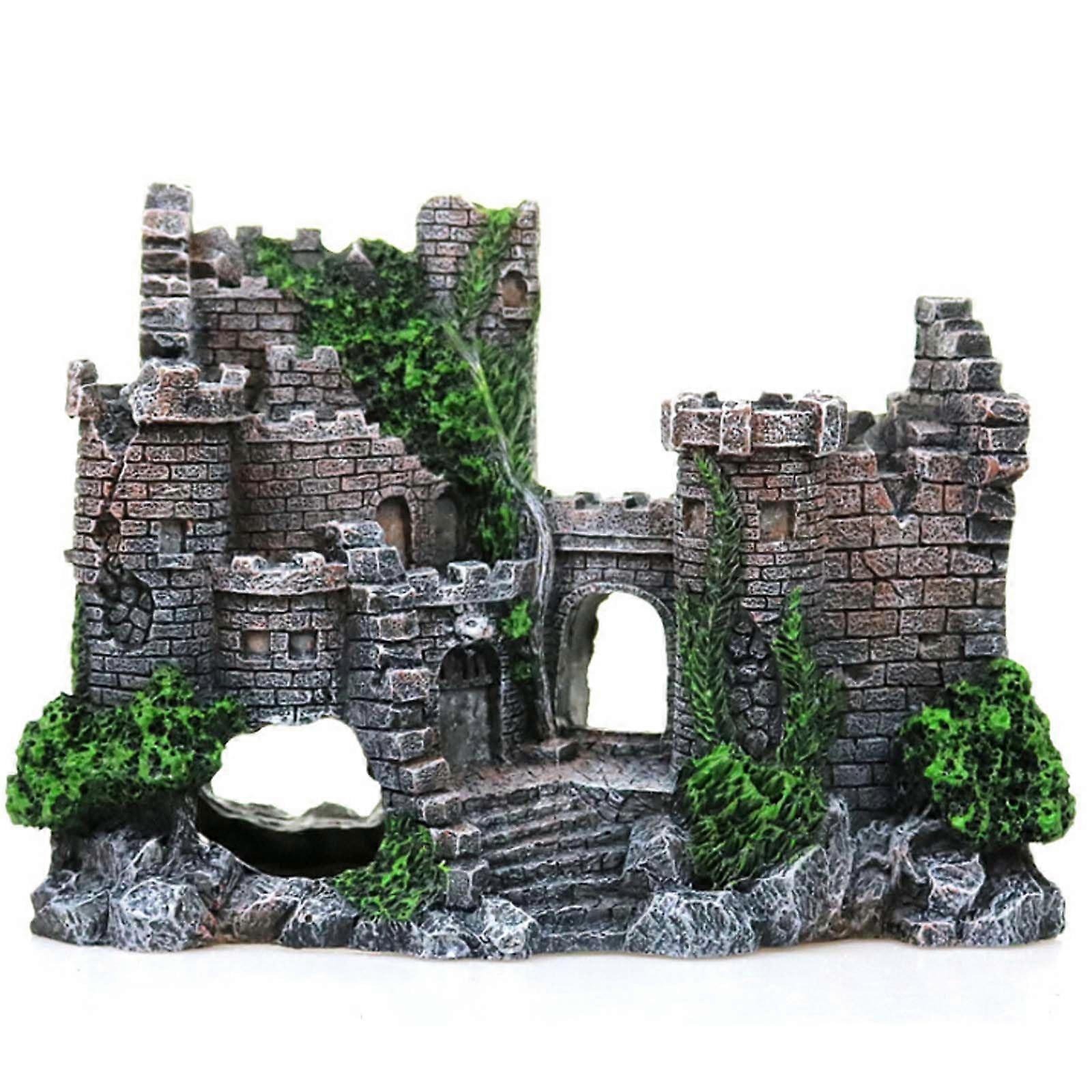 Aquarium Ornament Resin Castle Decoration for Betta Fish Tank, Realistic Castle Shelter for Reptiles and Aquatic Decor