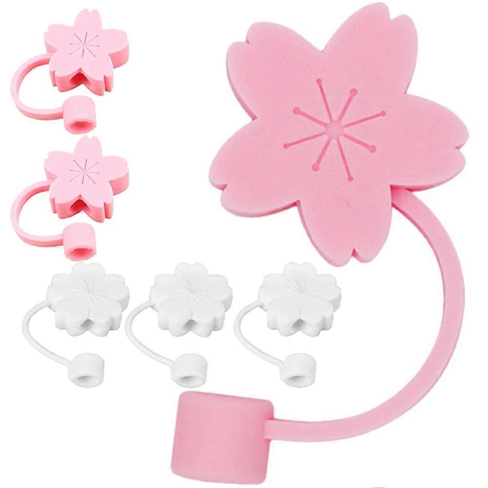 Silicone Straw Protectors Protective Cap Dust-Proof Cleanliness Maintenance Office School Travel Pink 6Pcs
