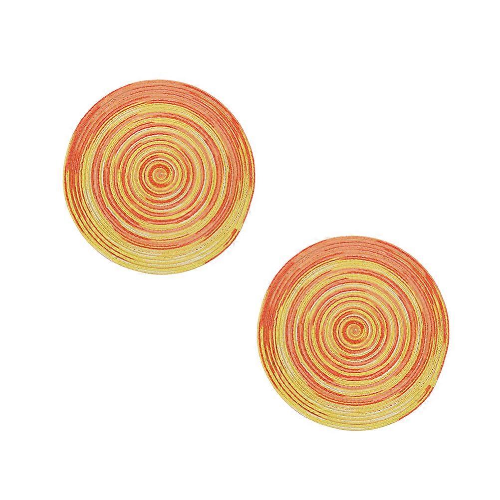Woven Round Placemats Heat Resistant Mat For Home Adornment Hand-Woven Yellow 30cm 2Pcs