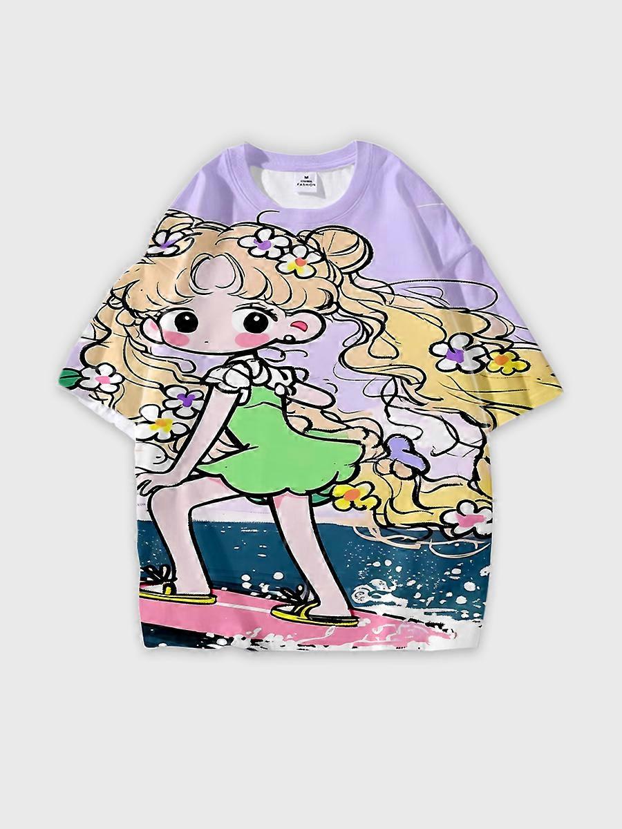 T-shirt round neck Role Pattern loose short sleeve D2347