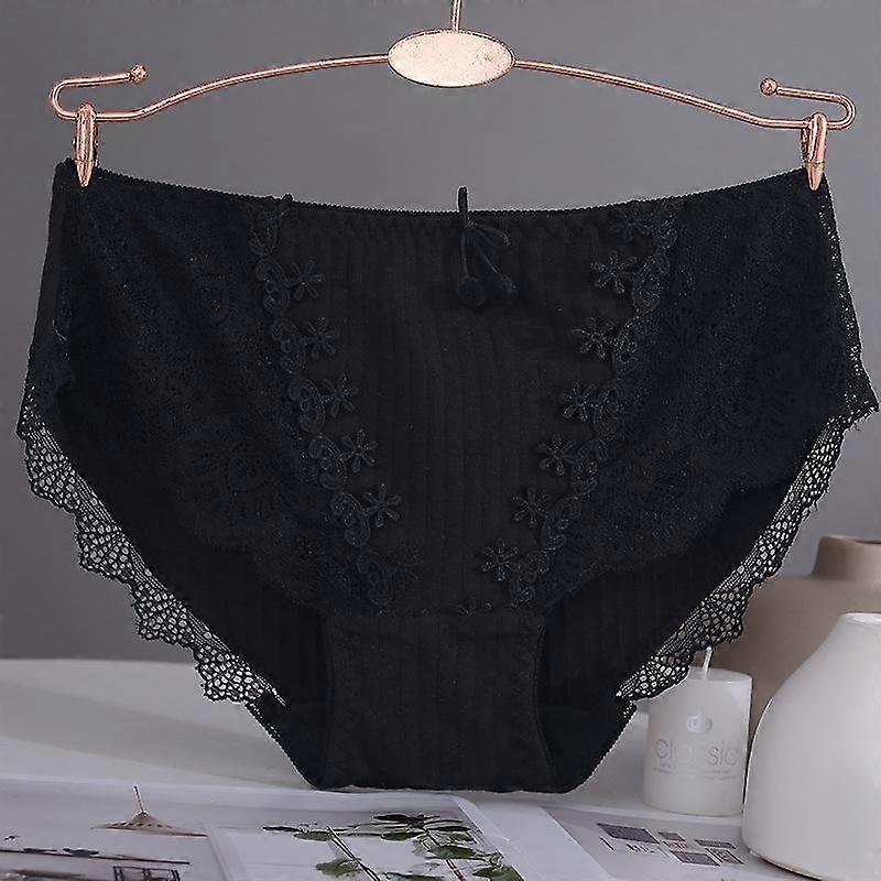 Underwear Women's Cotton Comfortable Fashion Mid Waist Sexy Traceless Breathable Women's Lace Lace Large Triangle Pants