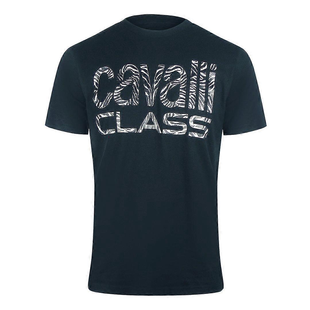 Cavalli Class Bold Zebra Print Navy Blue T-Shirt