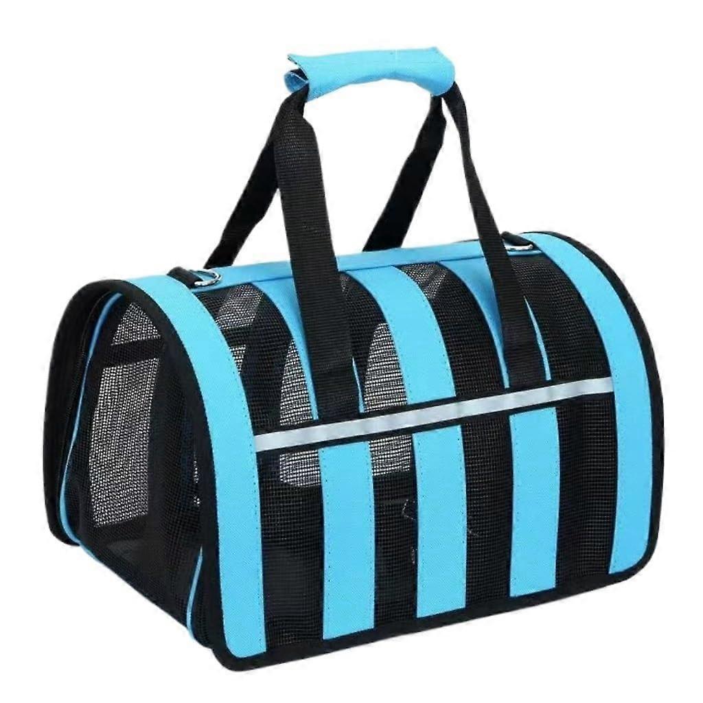 Foldable Travel Cat Carrier, Portable Pet Backpack, Breathable Mesh Fabric (Blue)