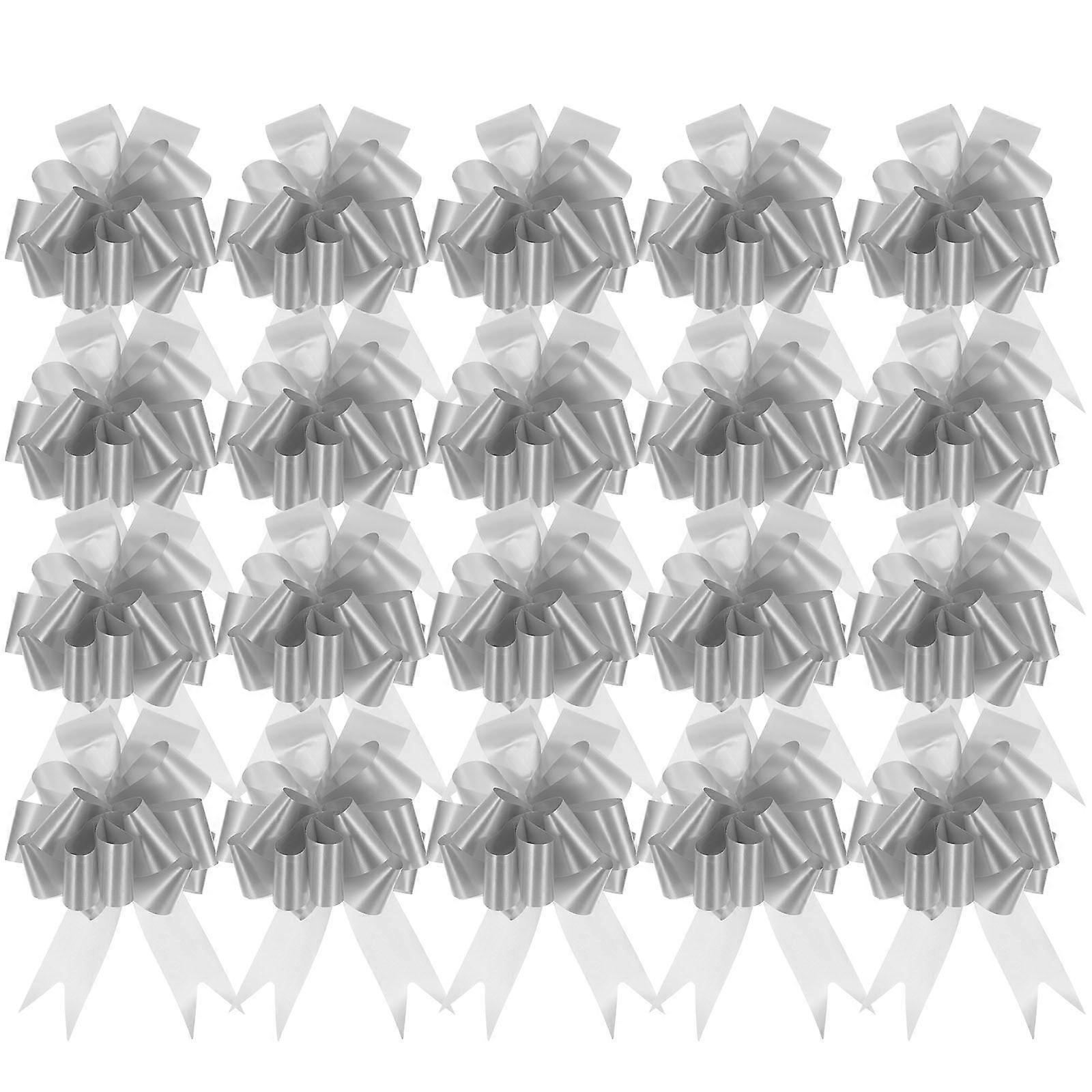 Gift Pull Bows 20Pcs Silver Plastic Pull Bow Knot for Decor with Instant Bow Formation