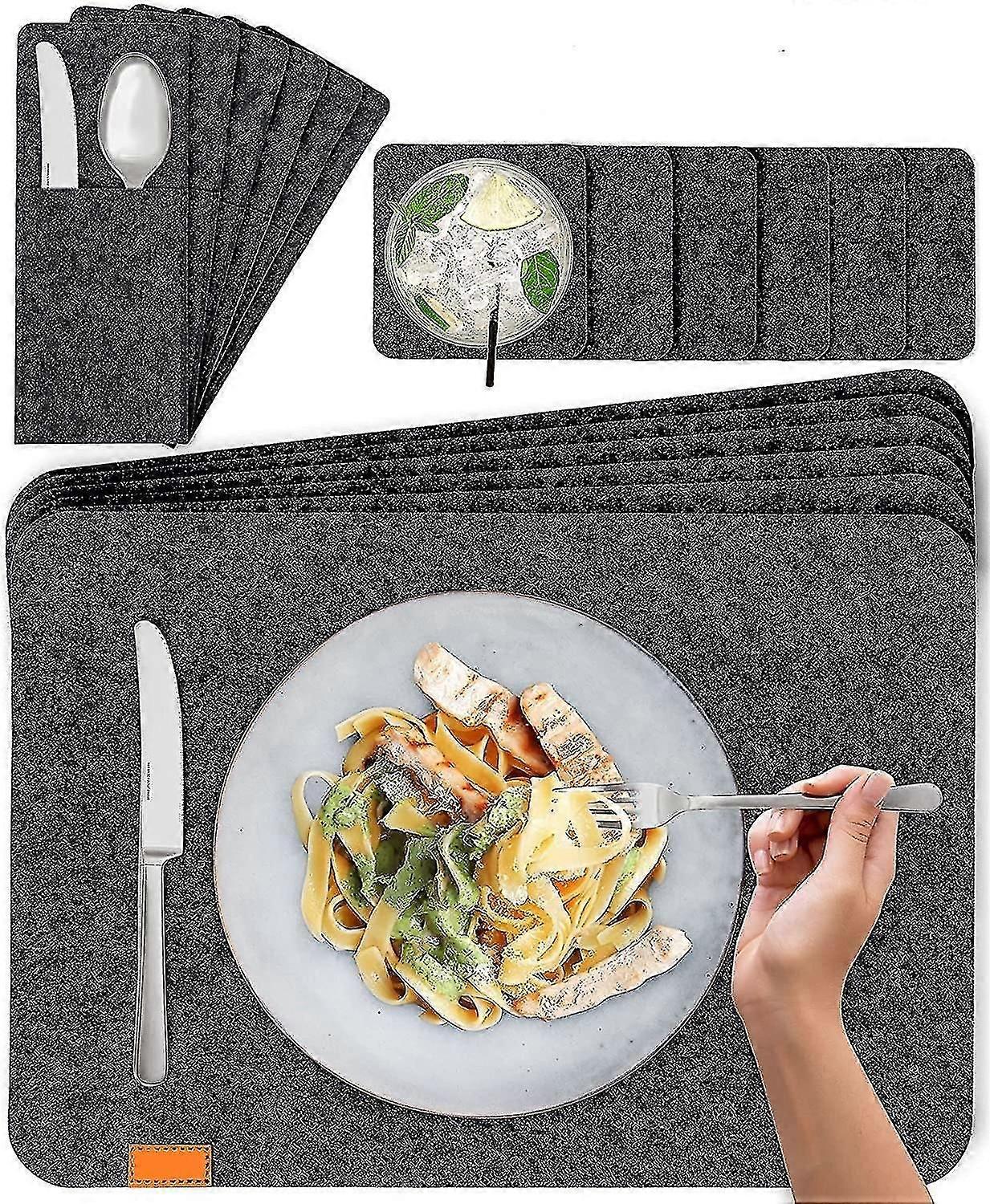Felt Place Mats With Coasters Cutlery Bags Table Mat Set Of 6 Insulation Placemat Heat-resistant Non-slip Protect Table Washable Easy To Clean 4mm-t