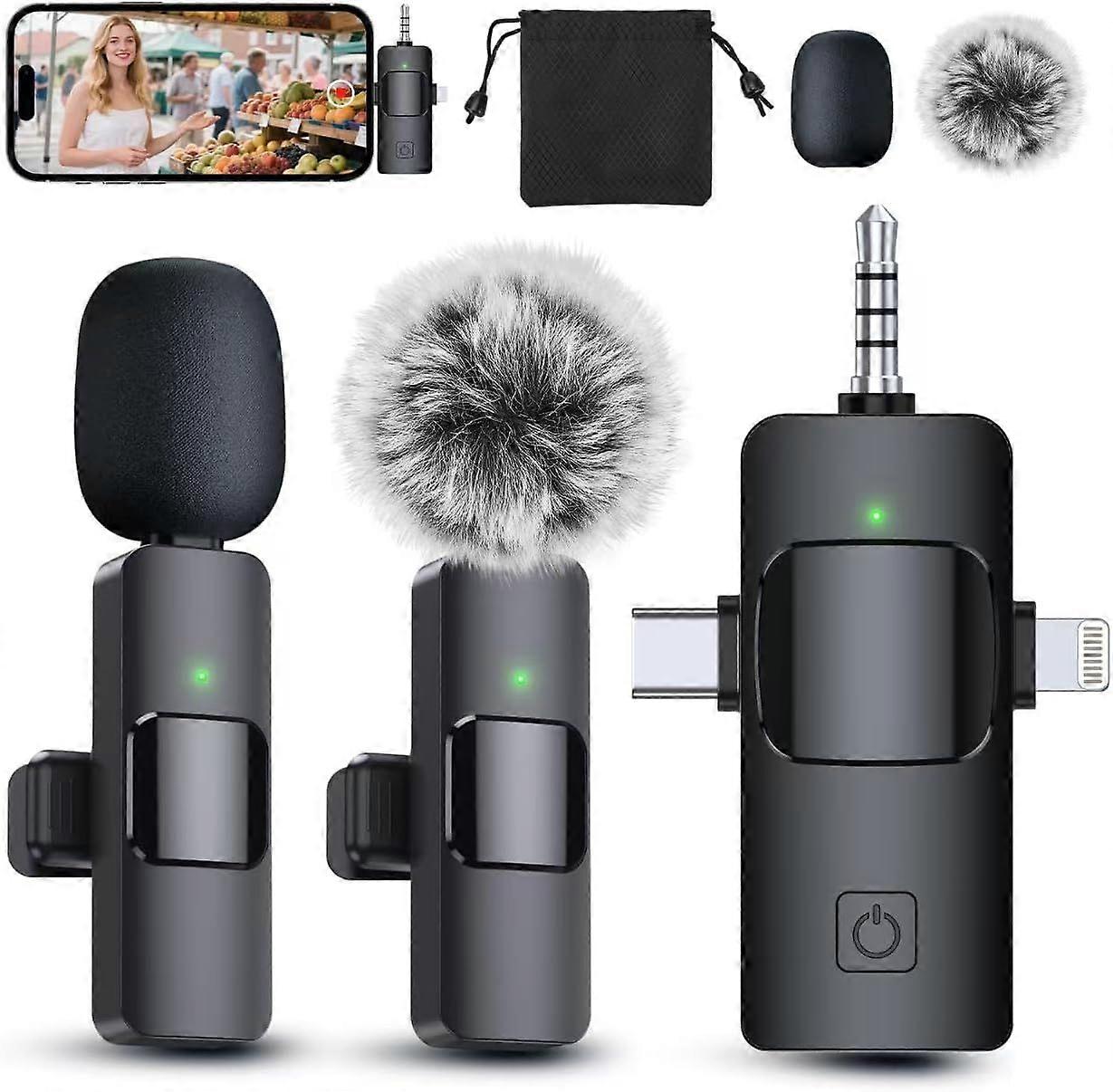 In 1 Professional Wireless Lavalier Microphone for iPhone, Android, Camera