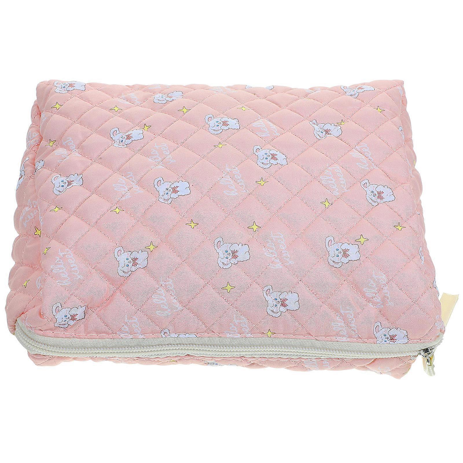 Pink Large Capacity Cloth Makeup Bag for Storage Perfect for Traveling with Durable Stitching 10.5 Inches