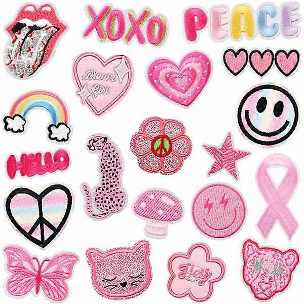 Pack of 20, Pink series, beautiful embroidered iron-on patches