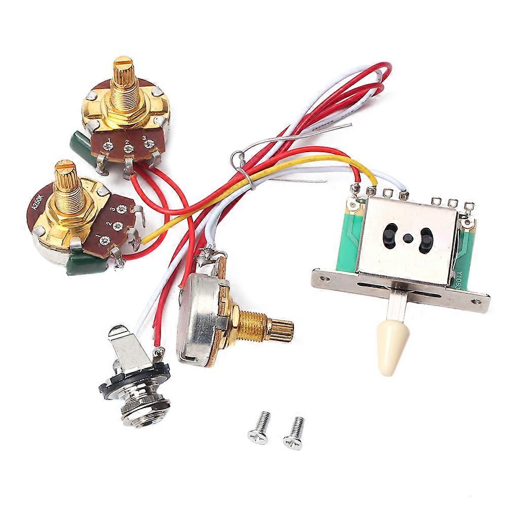 1 Set Electric Guitar Wiring Harness Kit with 5 Way Toggle 1 Volume 1 Tone Pot Jack 250K 1T1V GU104