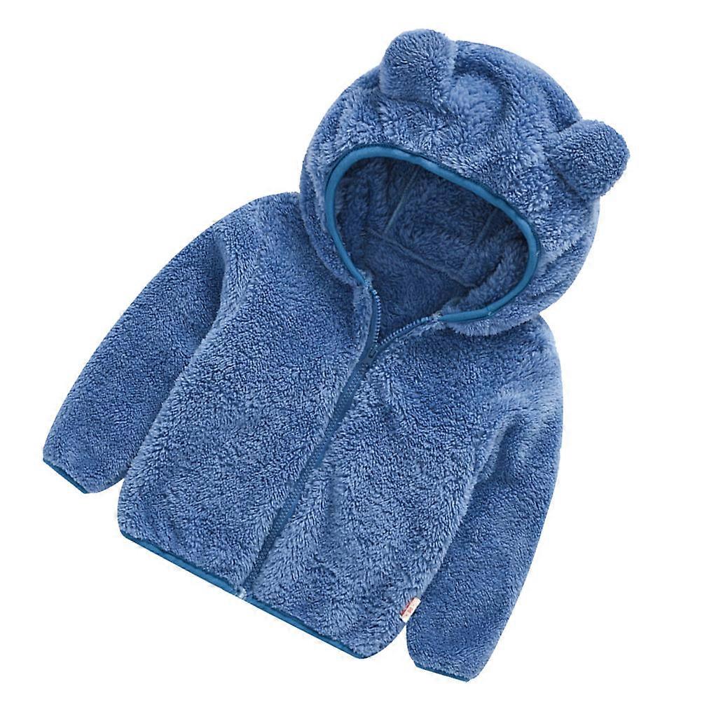 Sininen karvainen taaperoiden takki syksyn ja talven vaatteisiin, joissa on pitkä lämpöä lapsille 1kpl