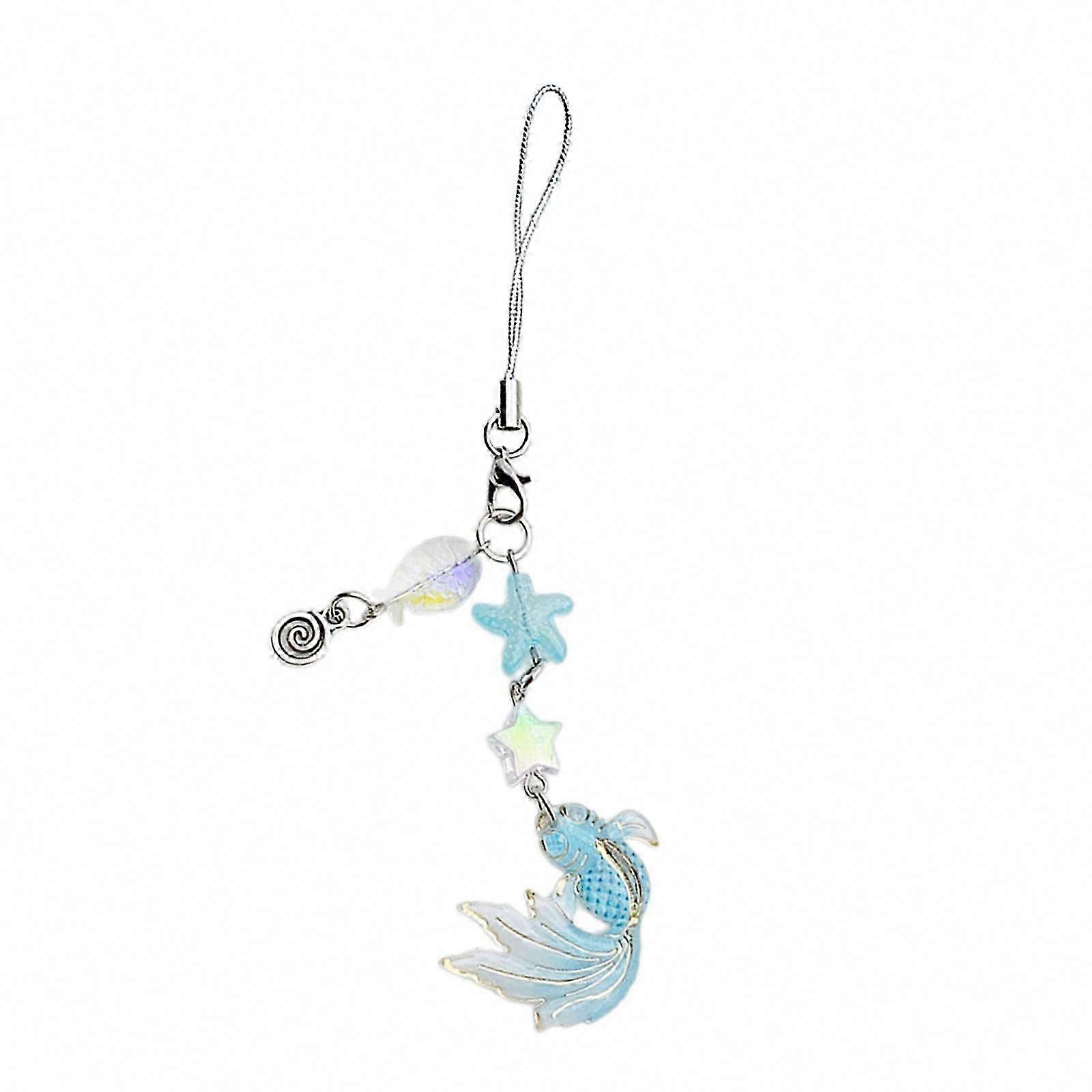 Creative Fish Beaded Pendant Cellphone Charm Phone Chain Functional Keychain Ornament Keyring for Bag Purse Backpack suit