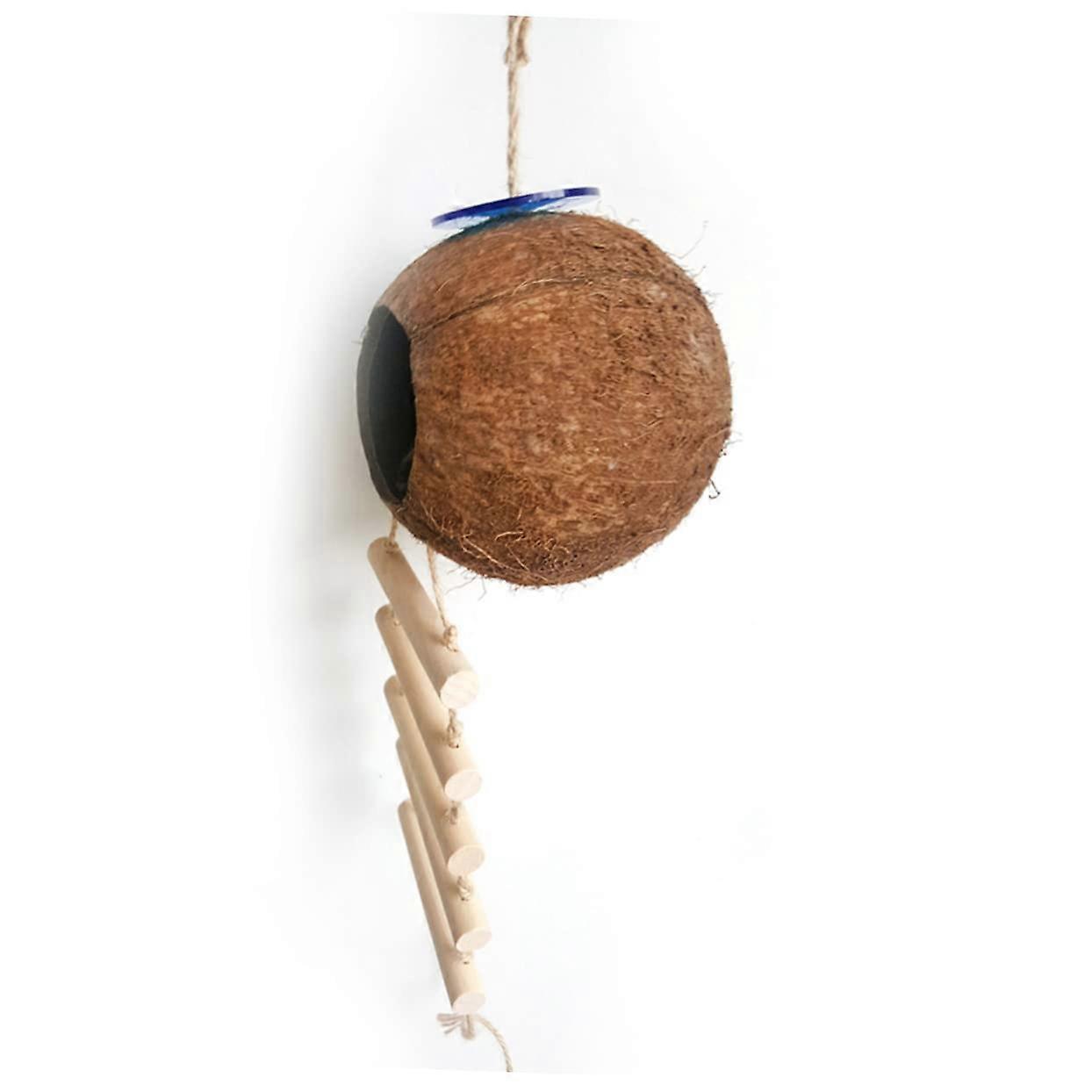 Coconut Shell Birdhouse with Ladder for Parakeets and Small Pets – Natural Environment, Safe Retreat, Random Colors