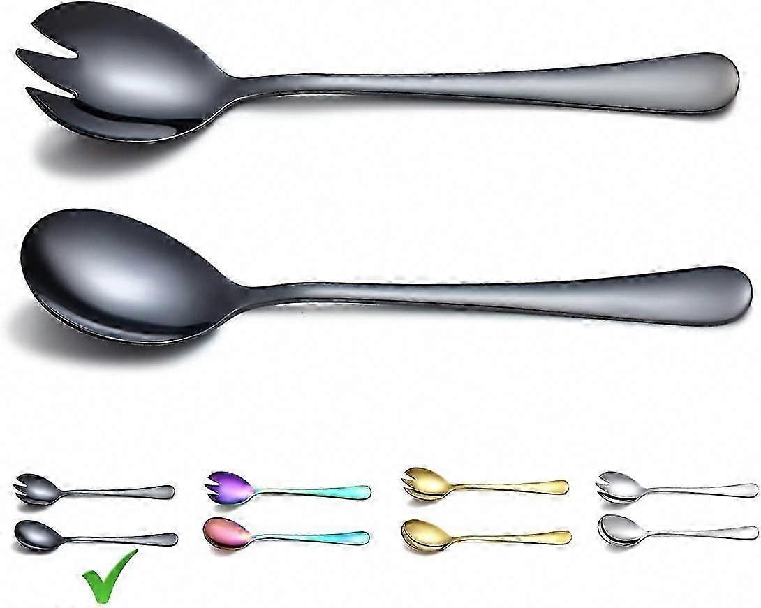 Stainless Steel Salad Serving Set With Titanium Colorful Plating, Salad Servers, Salad Fork, 2pcs(Black)
