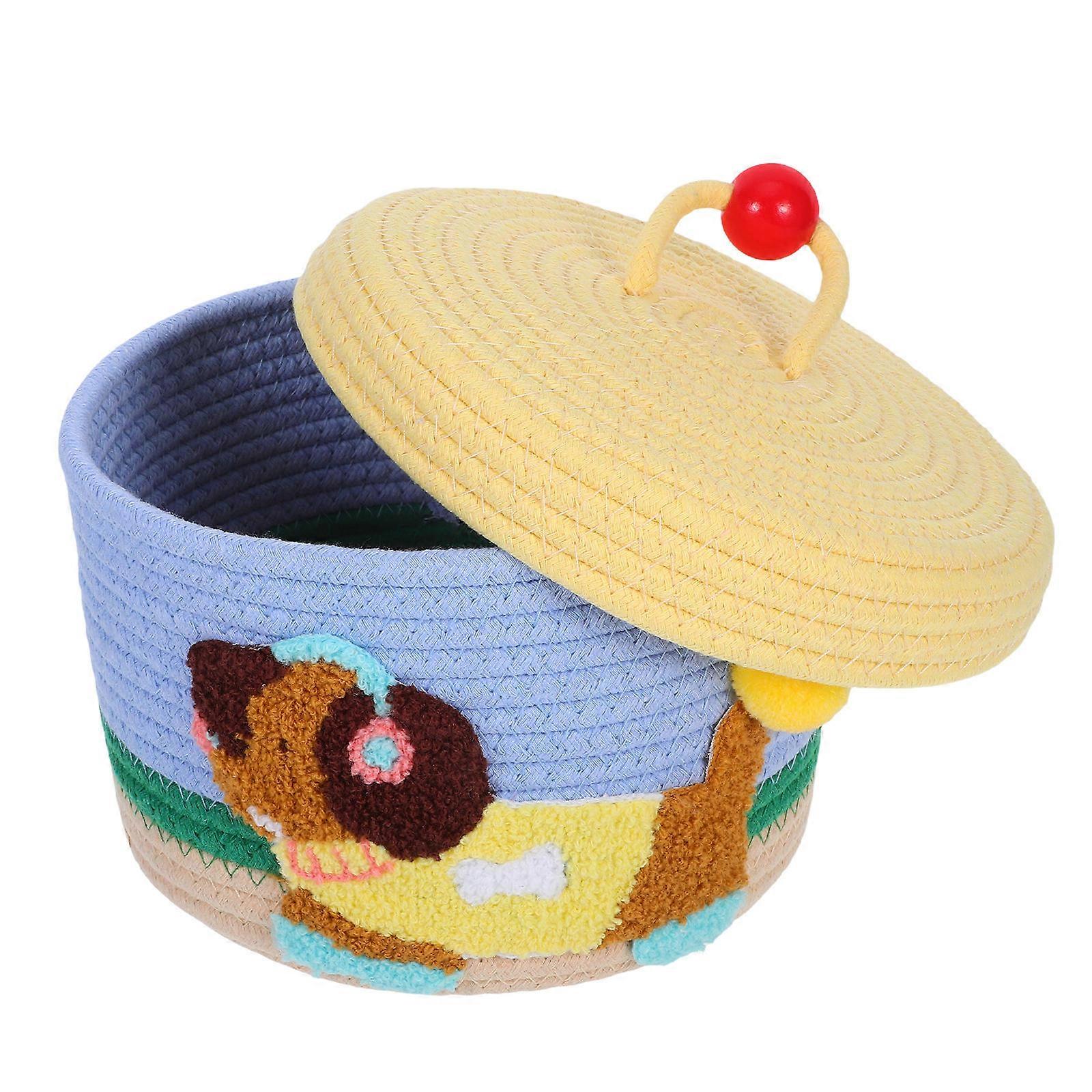 Cestino portaoggetti in corda di cotone con coperchio - Organizer in tessuto fatto a mano per casa, doccia, desktop e uso per feste - Contenitore leggero e multiuso