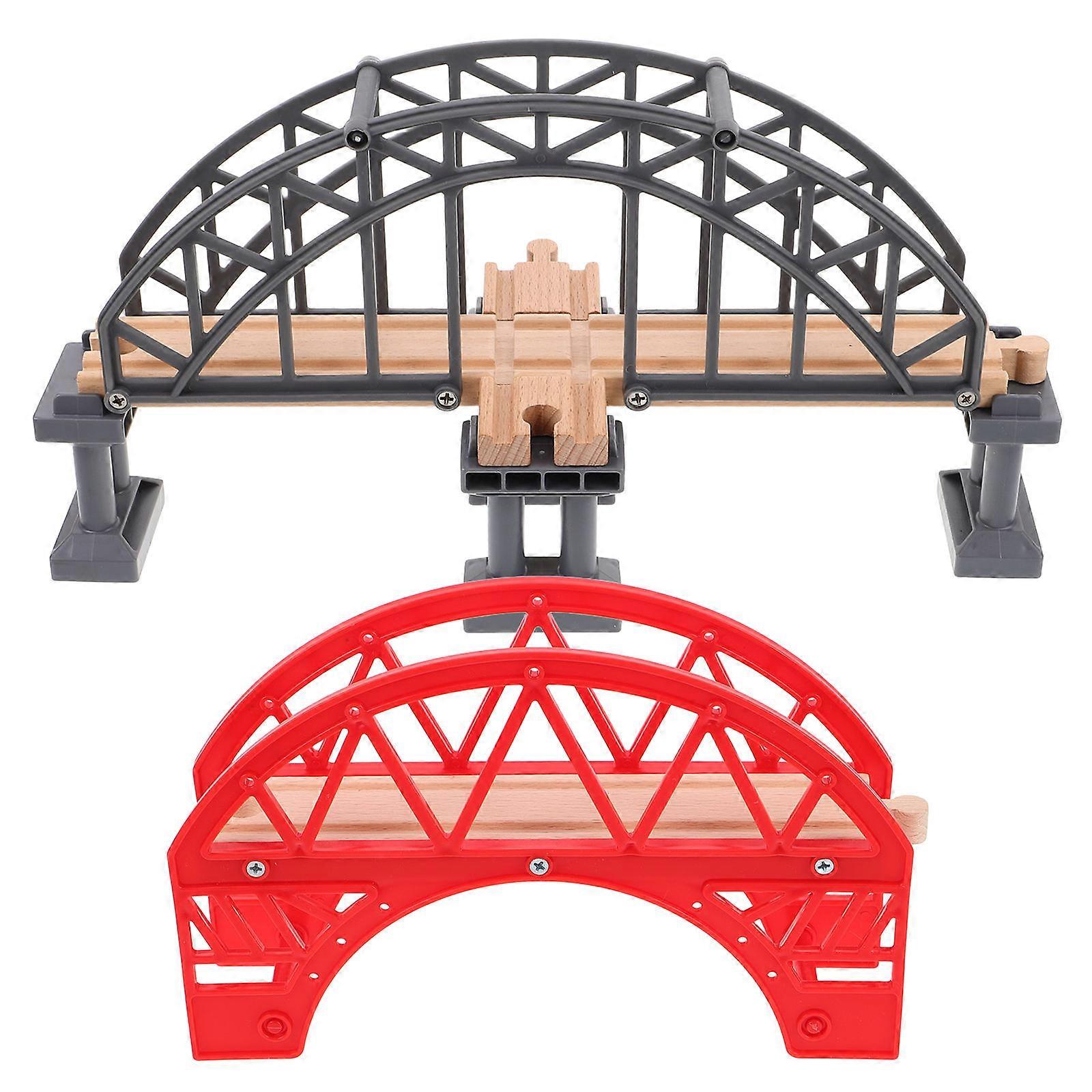 2pcs Wood Train Bridge Model Track Toy Scene Accessories