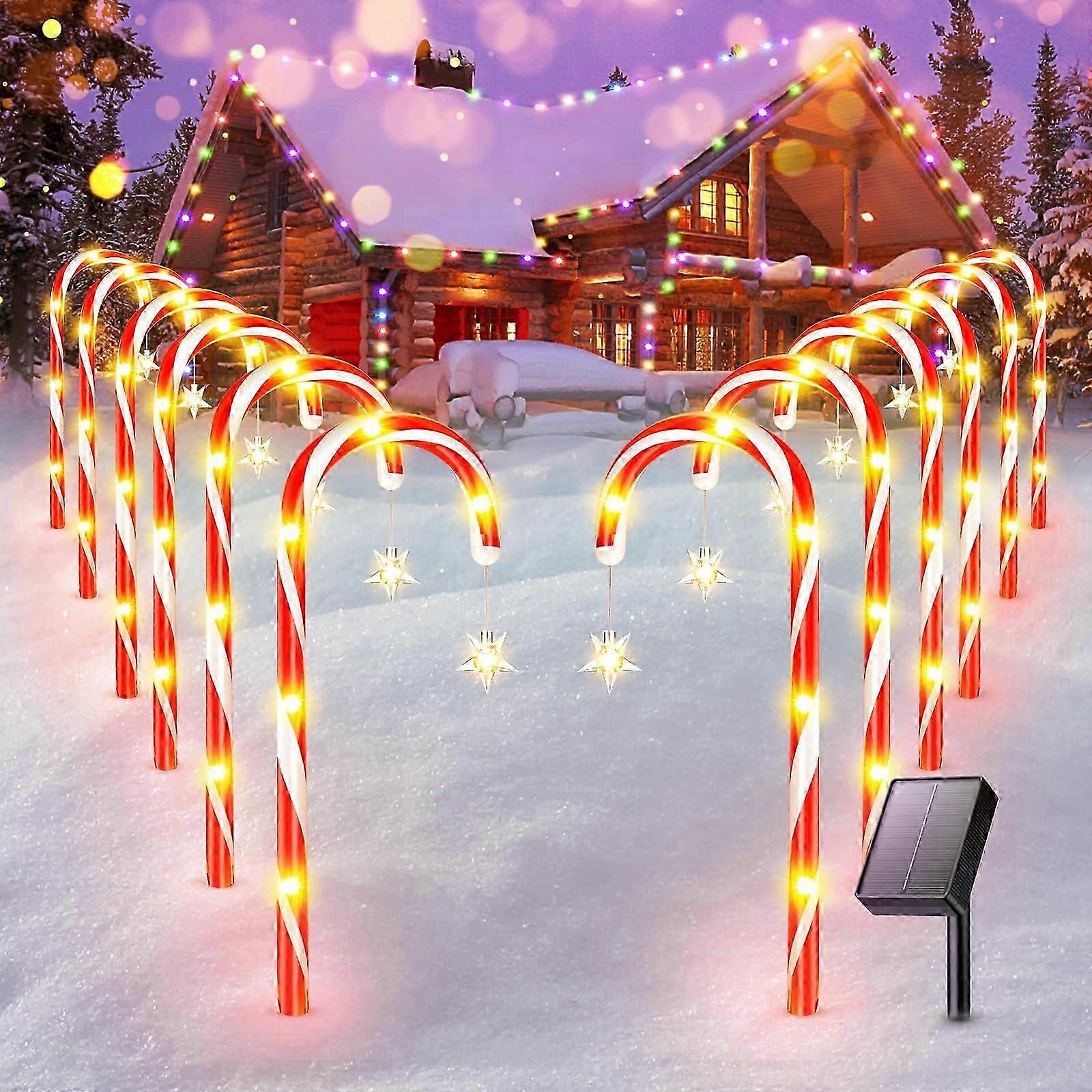 Candy Cane Christmas Lights, 12 Pack Solar Christmas Decorations Outdoor, Waterproof LED Solar Lights, Christmas Lights for Outdoor Garden