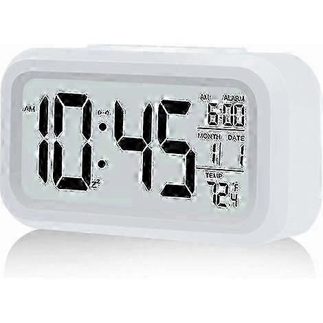 Digital Alarm Clock, Battery-Powered (White)
