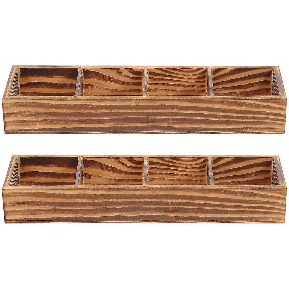 Brown Wooden Tea Bag Holder and MultiFunction Coffee Organizer for Storage Use 4 Compartments