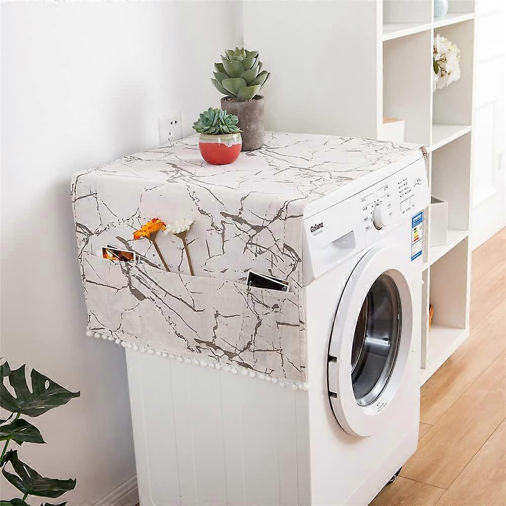 Fridge Dust Covers Top 70x170cm White Marble, Multi-Function Machine Cover With Side Storage For Microwave Ovens