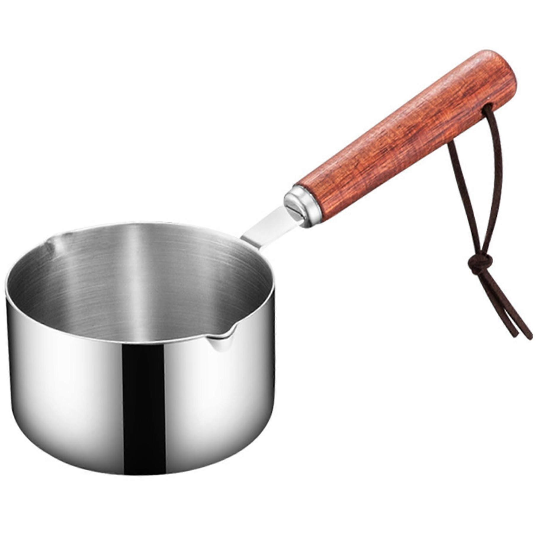 Mini Sauce Pan 125ml Stainless Steel with Wooden Handle, Double Spouts for Sauces and Heating Milk, Non-Stick Design