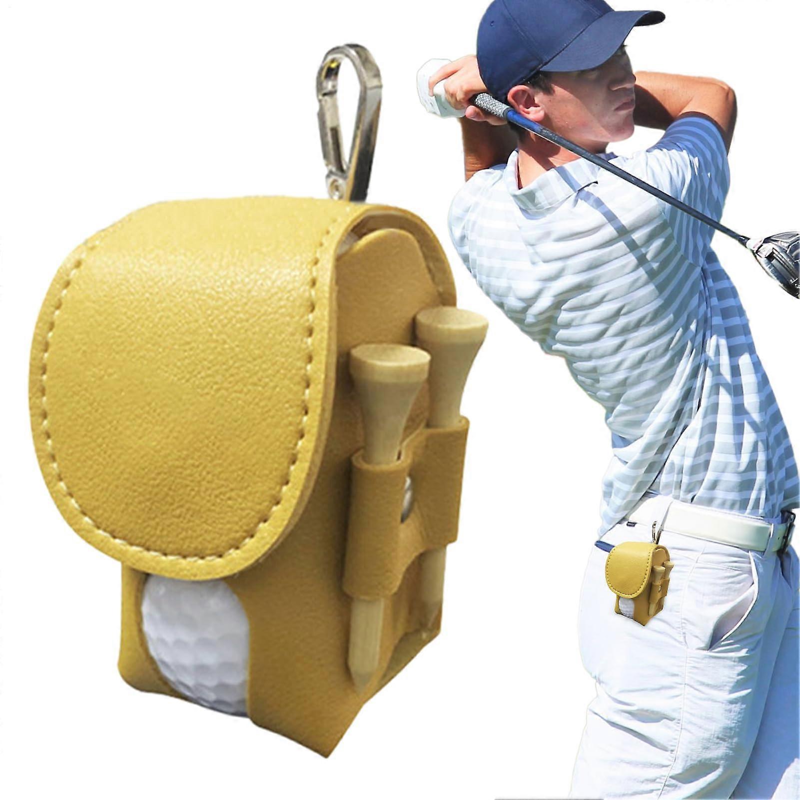 Golf Bag PU Leather Tea Holder Portable Storage Bag With Clip For Men And Women Yellow Easy Access