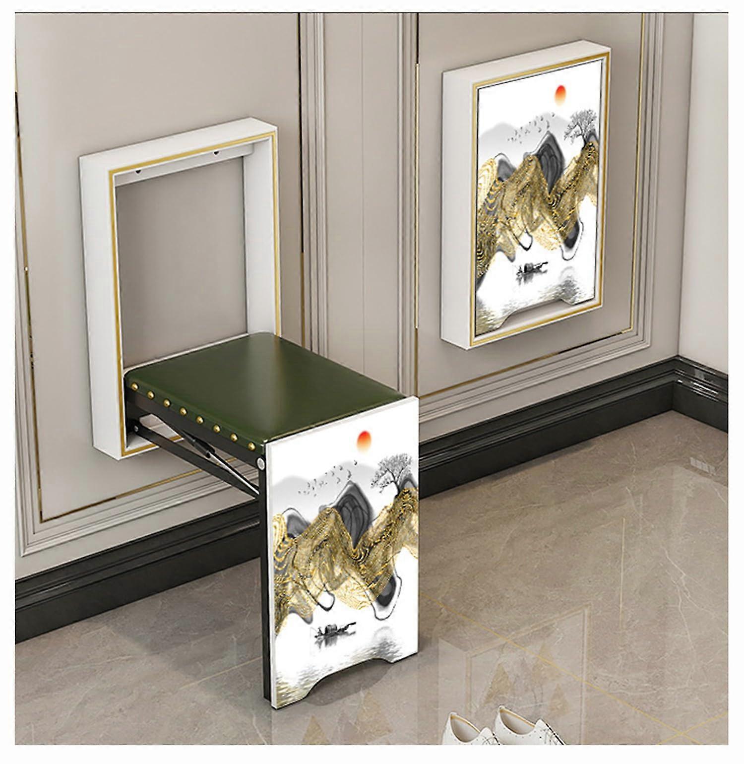 Invisible Shoe Changing Stool - Wall-Mounted Folding Chair with PU Leather, 150 Kg Capacity, Entryway Bench Style