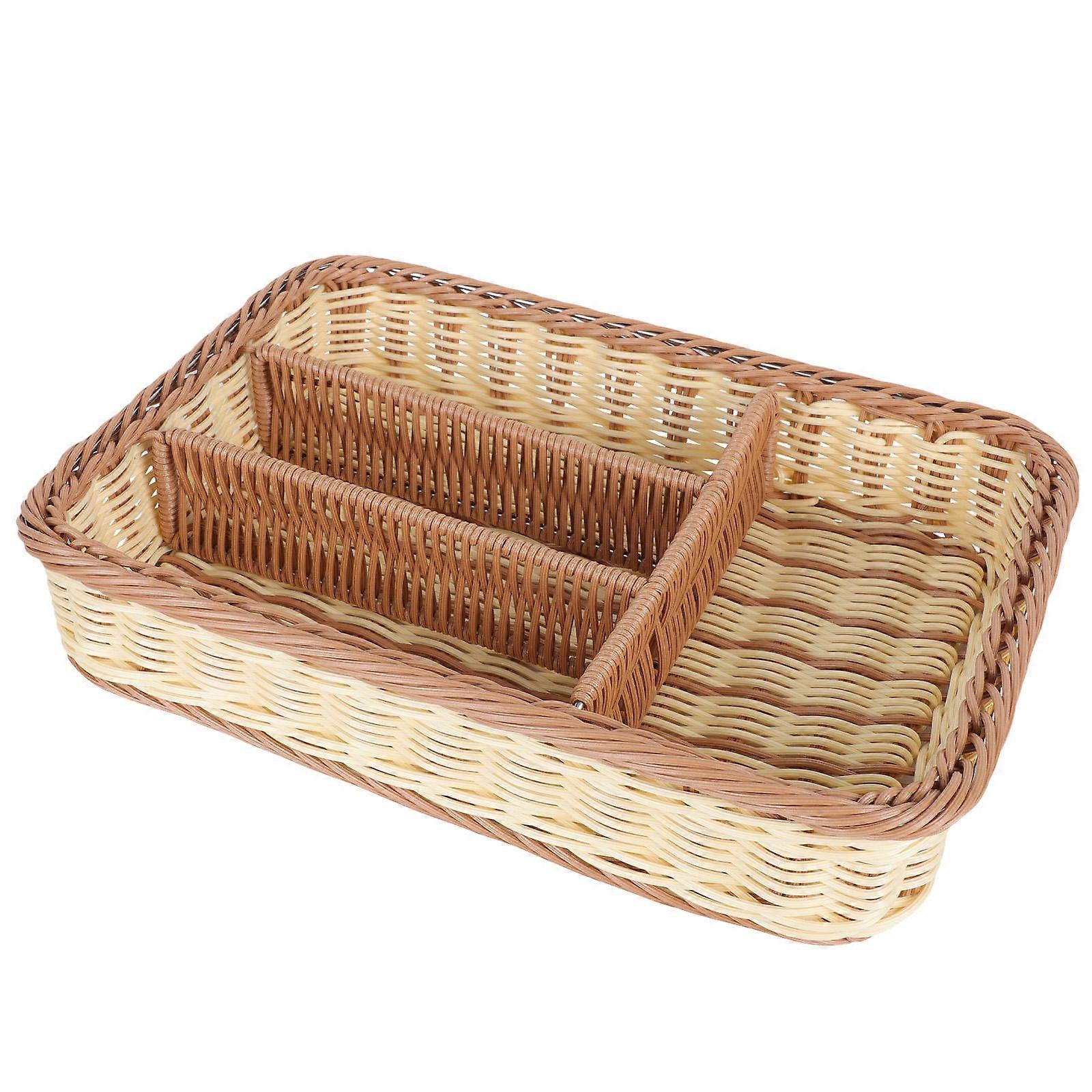 Woven Rattan Style Storage Basket with Compartments for Kitchen or Dining Room – Cutlery and Silverware Organizer