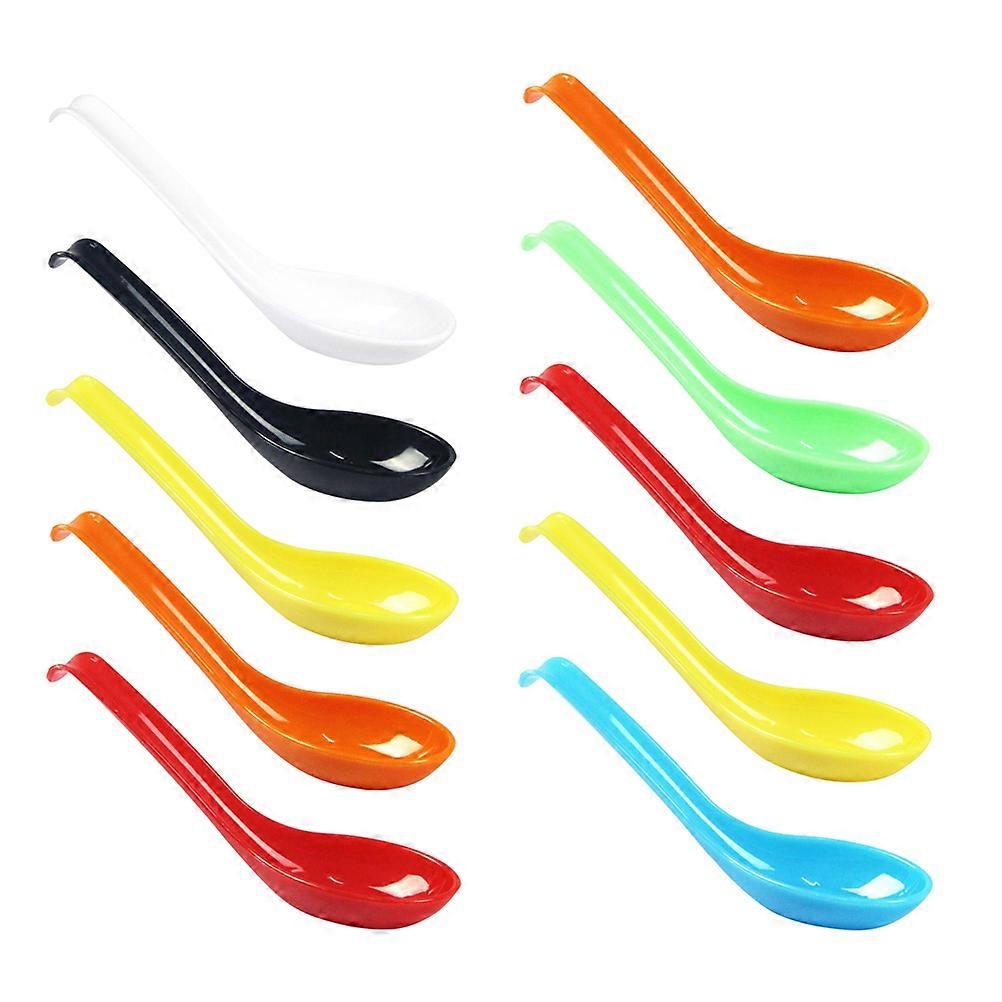 Reusable PP Material Soup Spoons with Hook Design for Kitchen Use Assorted Color 10pcs