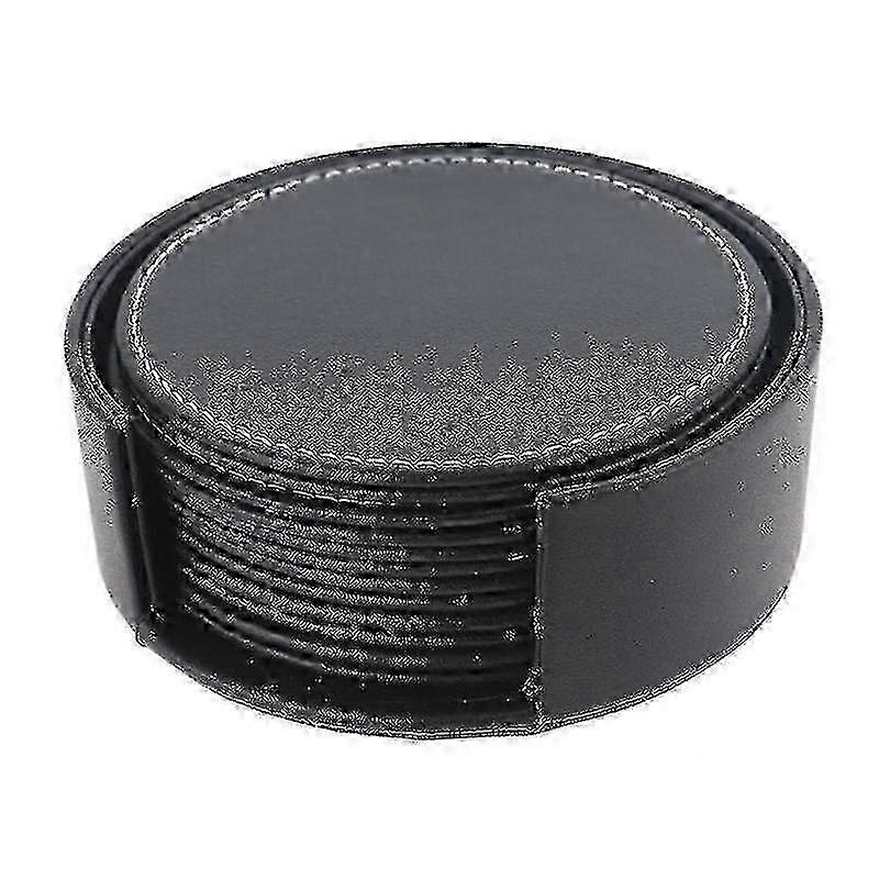 6-Piece Black Leather Coaster Set for Drinks - Home & Kitchen Table Protectors