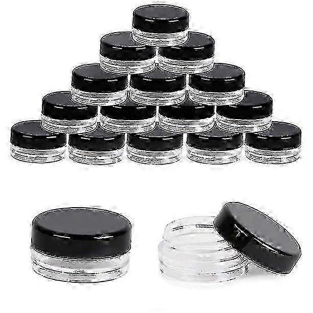 60-Pack Small Plastic Jars with Black Lids, 3ml Mini Containers with Labels, Tiny Storage Jars with Lids
