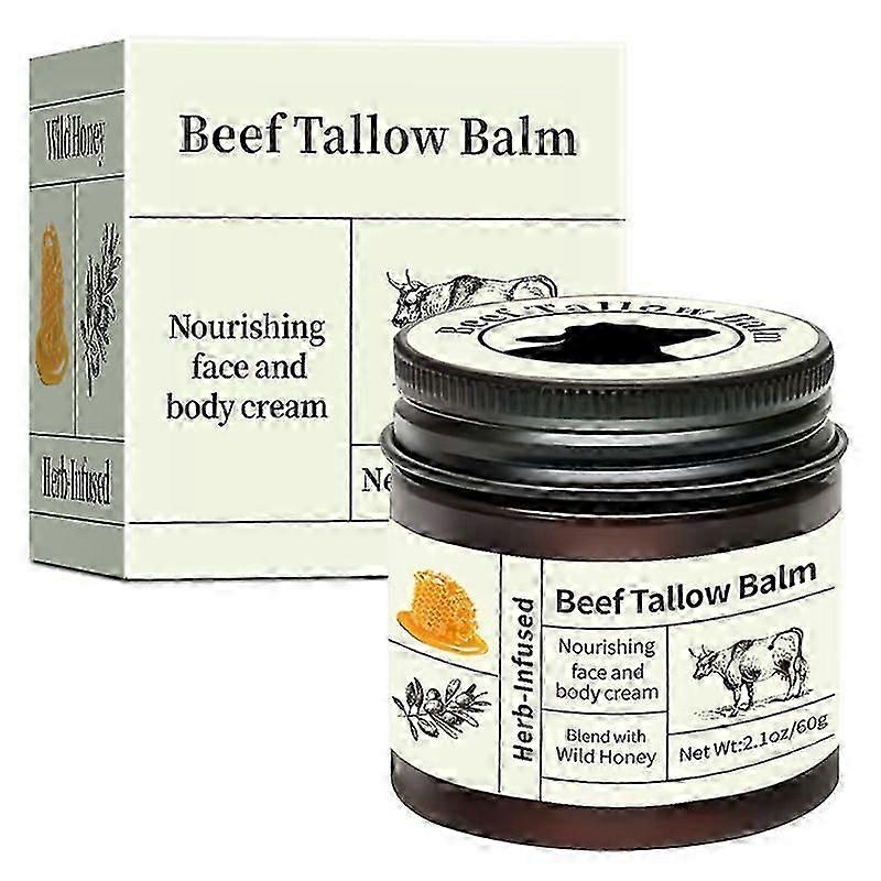 Fat Cow Beef Tallow Skin Care Balm, Beef Tallow and Honey Balm for Skin, Organic Grass-Fed Beef Tallow Face Moisturizer for Cracked & Dry Skin